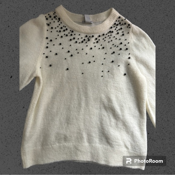 H&M Women's Wool Blend Beaded Appliqué Pullover Sweater - L - Picture 2 of 5